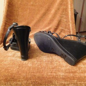 BCBG Girls Black Leather Strapped High Platforms, size 7.5